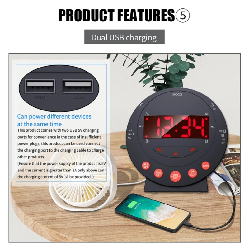 Loud Alarm Clock with Bed Shaker Large LED Digital Display Vibrating Alarm Clock for Heavy Sleeper Digital Bedroom DropShipping