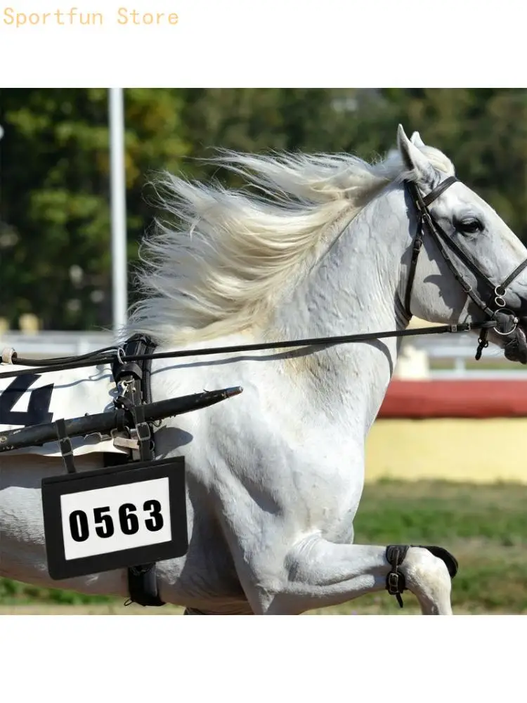 PU Leather Horse Number Holder for Competition and Training Use with Stitched Edges, Metal Fasteners, and Front-and-Back Display