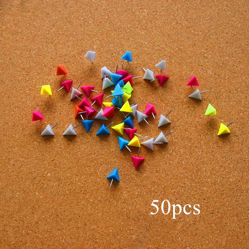 50pcs Plastic Push Pins for Cork Board Decorative Map Marker Thumb Tack Triangle Drawing Pin Creative Office Stationery