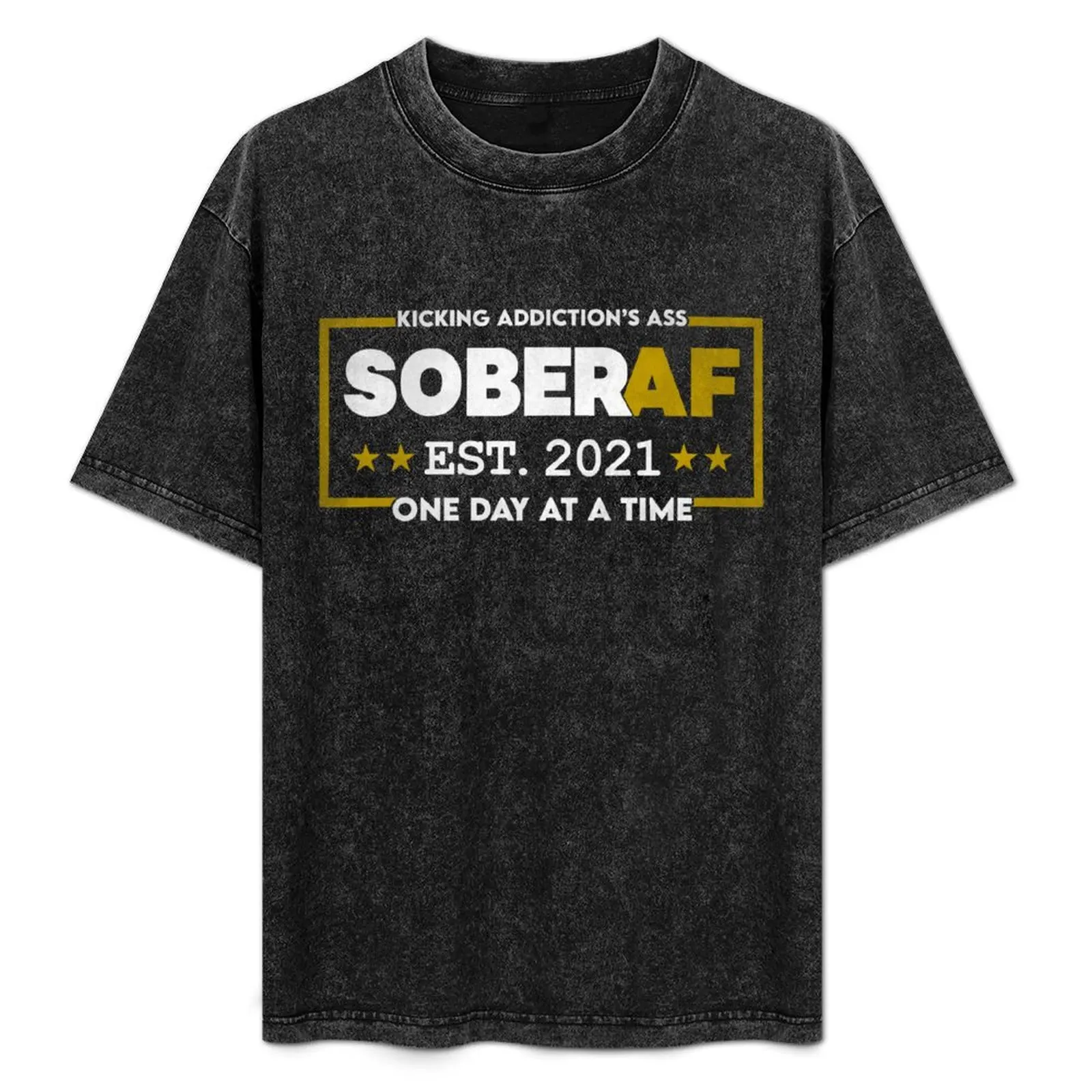 

Sober AF Since 2021 Sobriety Motivation Quote T-Shirt Soft Cotton Print T-Shirt