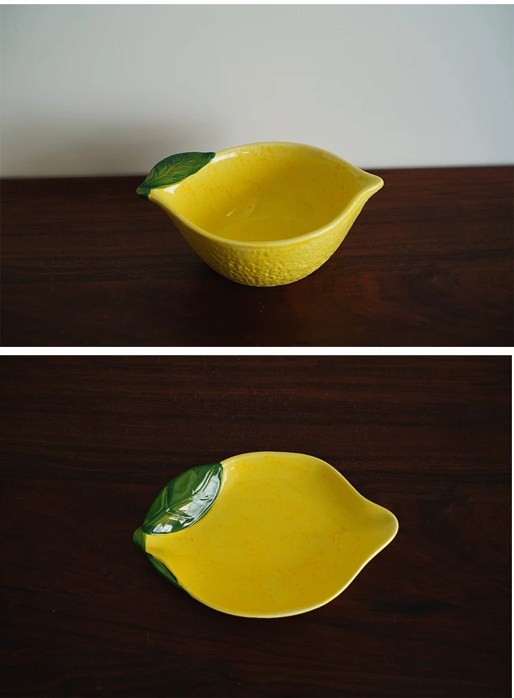 Hand-painted lemon-shaped ceramic vase, jar, bowl, milk cup, three-grid plate, saucer.