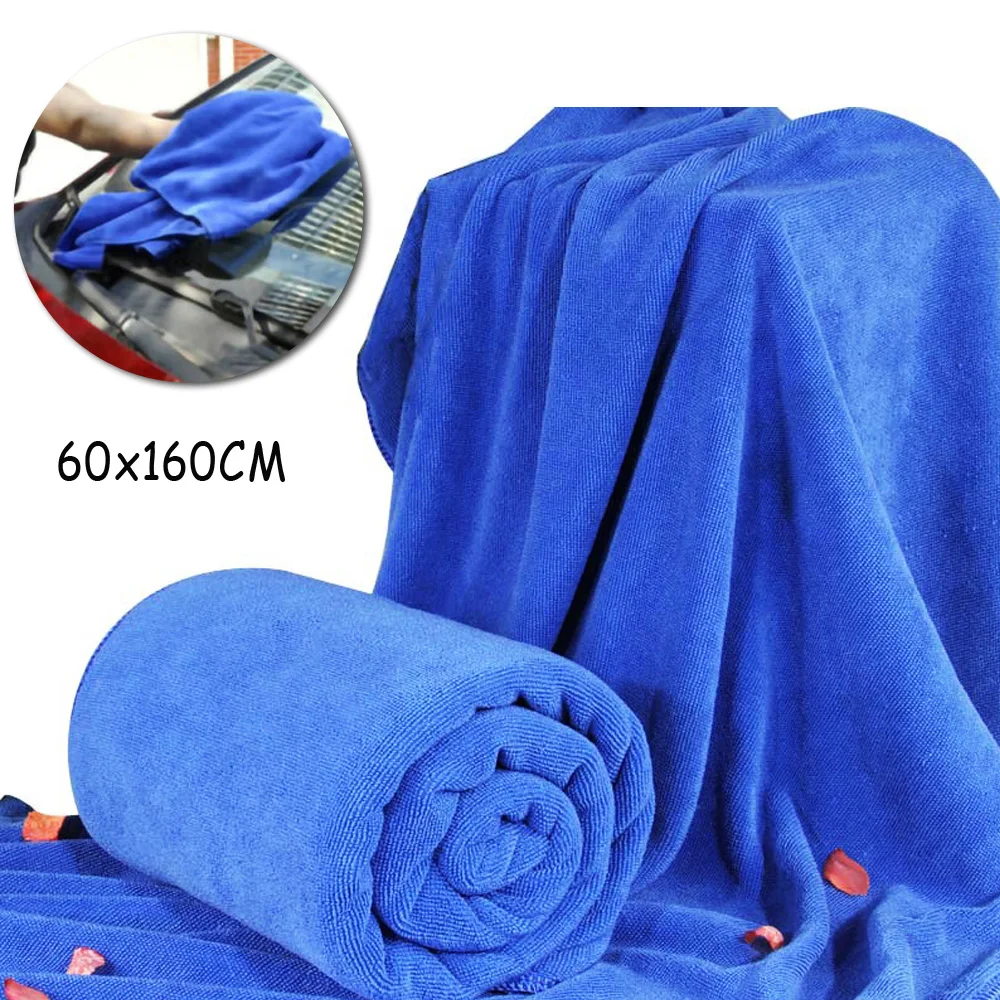 Pano toalha de limpeza de carro sem fiapos suprimentos 60*160cm absorção de lavagem absorção de água azul secagem grande microfibra