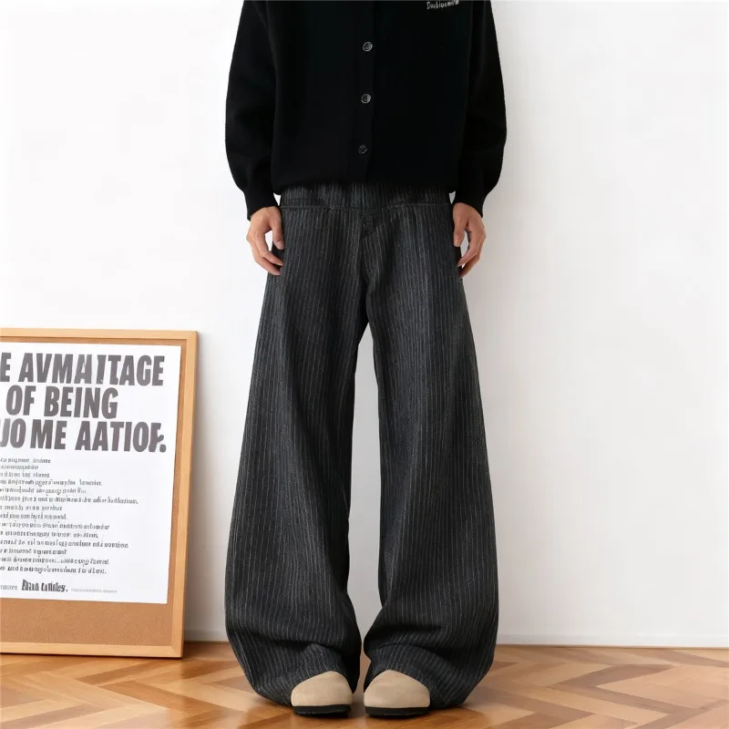 American Style Men's Casual Pants Strped Design Contrast Color Boot-cut Trousers Wide Leg Clanfit Male Bottom Tide
