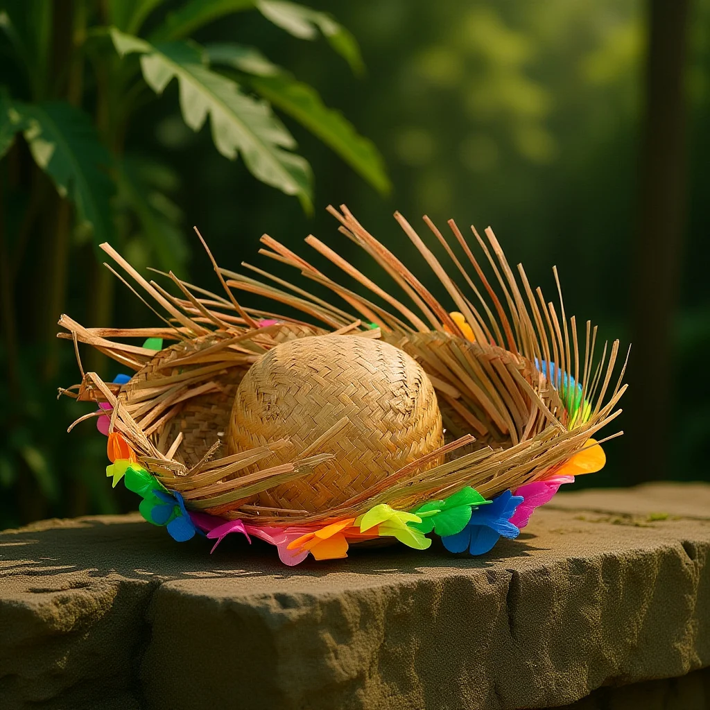 

Hawaiian Party Decor Straw Hat with Lei Sunflower Garland Style for Adults Festival Costume Accessory