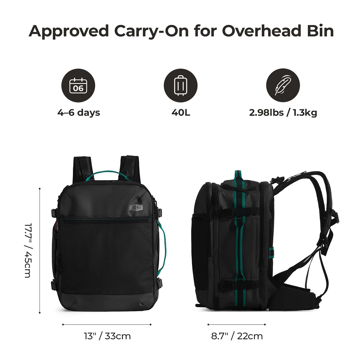 BAGSMART 40L Large Capacity Travel Backpack Vacuum Compression Backpack with PVC pocket Waterproof Expand Men's Backpacks