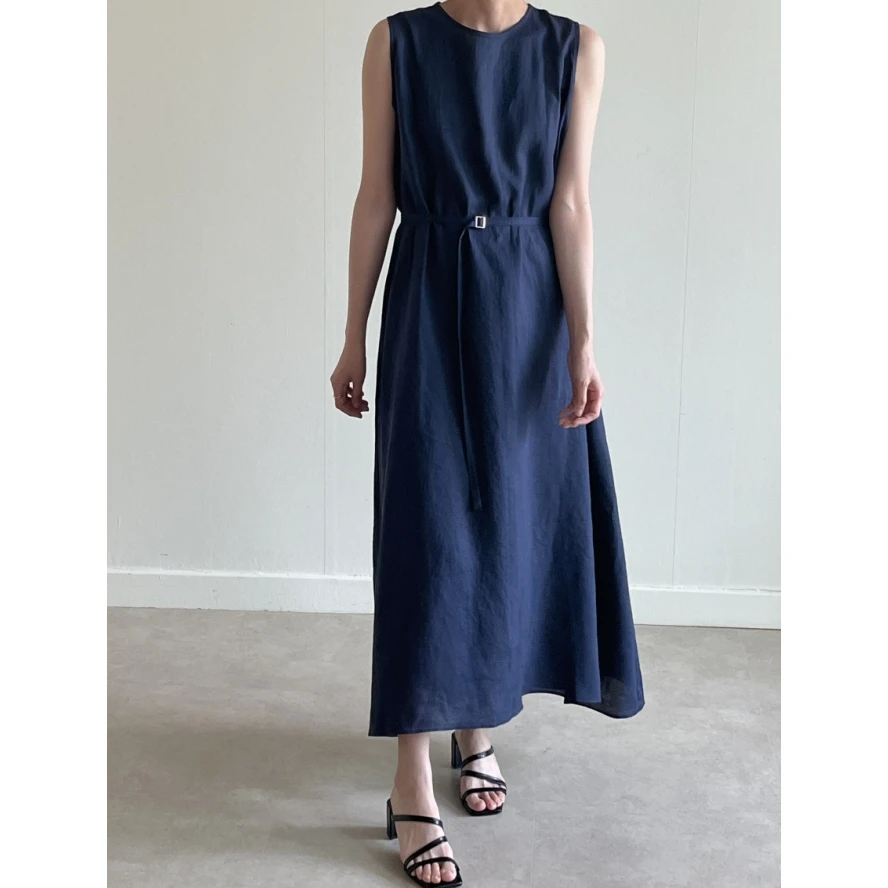 REALEFT Vintage bawełniana i lniana damska długa sukienka szarfy 2025 nowa letnia bez rękawów solidna na co dzień luźna prosta sukienka kobieta