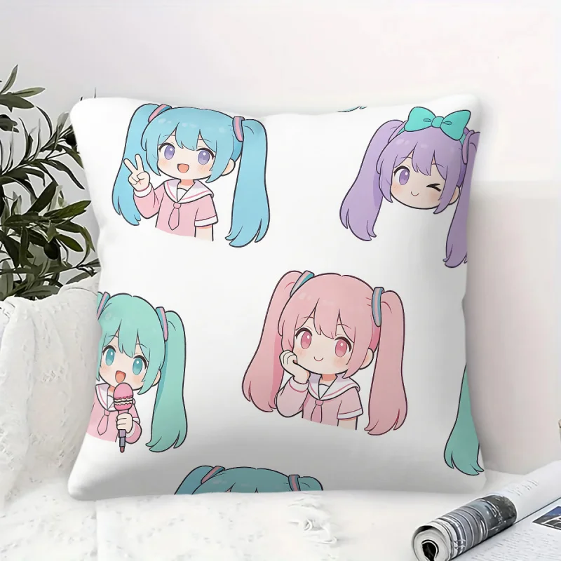 Hatsune Miku Q Version Throw Pillow Multi-Color Sailor Style Anime Cushion for Gaming Room Teen Room Sofa Bedroom Decor Fan Gift