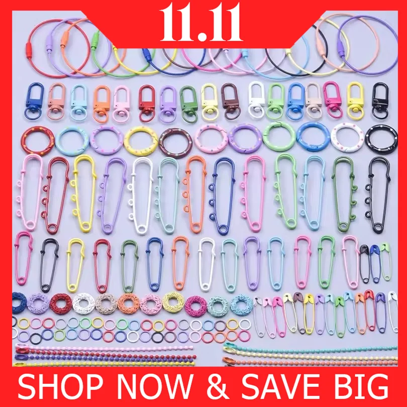 

10pcs Colorful Safety Brooch Pins With Loops/Spring Opening Ring/Wire Ring Rope/Ball Bead Chains DIY Jewelry Making Accessories