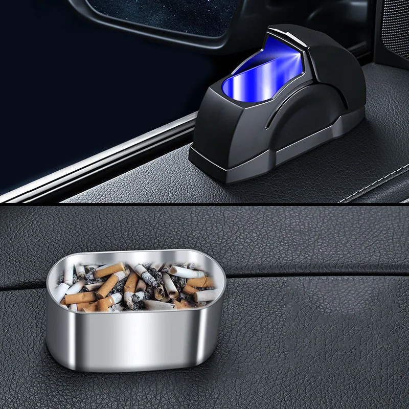 Alloy Car Ashtray Door Window Side Sticker Style Ashtray Smokeless Ash Can For Car Home Office Interior Parts