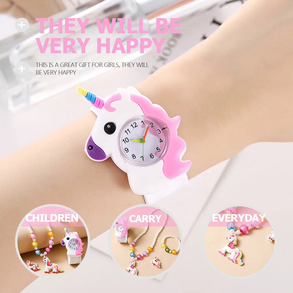 1 مجموعة 1 مجموعة يونيكورن مجموعة مجوهرات السيليكون الرقمية صفعة ووتش مطرز سوار قلادة لساعة اليد الكرتون #1