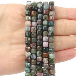 5mm Faceted Natural Indian Agate Square Stone Beads Loose Cube Shape Beads for Jewelry Making Diy Bracelet Gift Accessories
