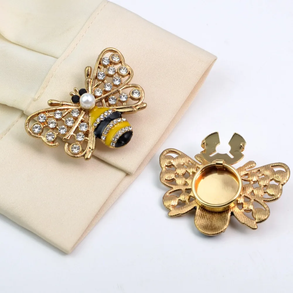 2PCS Alloy Bee Rhinestone Button Covers for Shirt Sleeve Flower Collar Decorative Cufflinks Sets Fashion Bling for Luxury