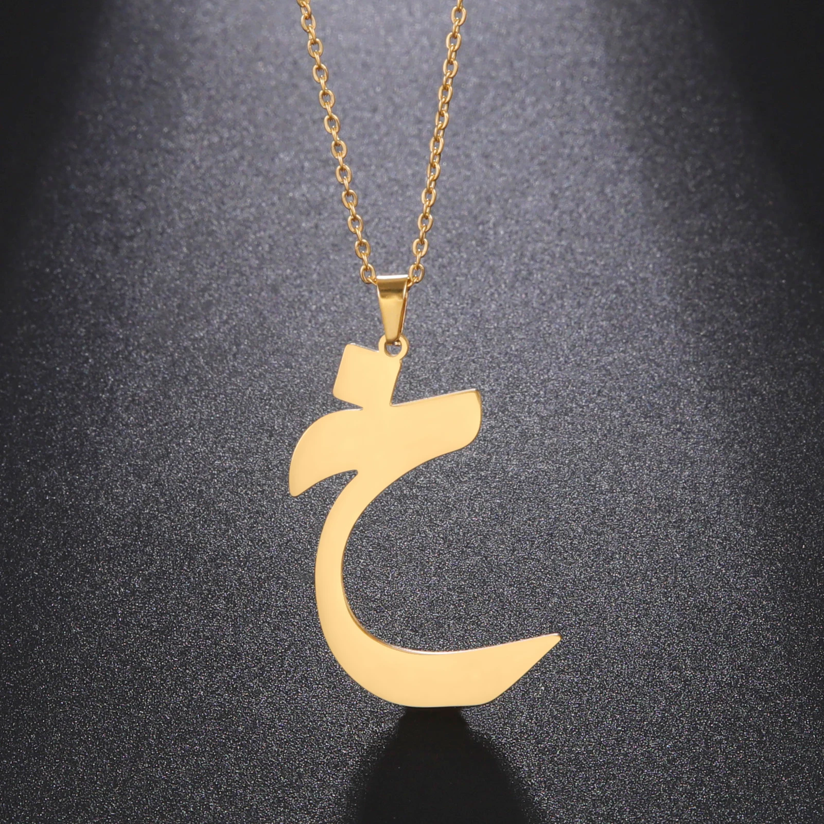 VASSAGO Arabic Alphabet Necklace Vintage Stainless Steel Letter Pendant Necklace Jewelry Personalized Arabic Jewelry Gift