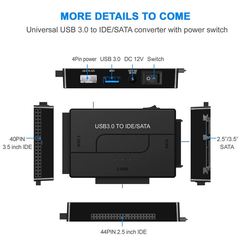 DT23 for SATA/IDE to USB 3.0 Adapter Hard Drive Cable Converter for 2.5/3.5 Inch HDD SSD, Support 6TB for PC UK Plug