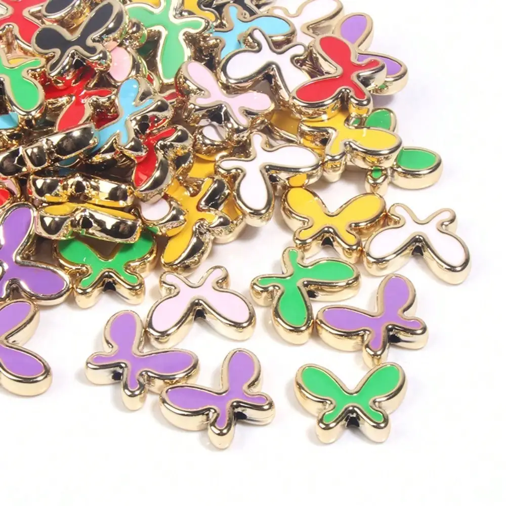 10PCS 20MM Acrylic Electroplating Edge Colorful Butterfly Straight Hole Beaded Accessories DIY Mobile Phone Chain Pendant