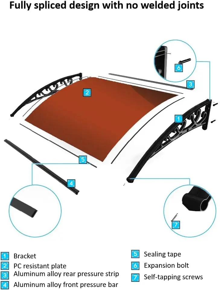 Window Door Awning, Brown Solid Polycarbonate Panel With Black Bracket (Light Brown, 40 In. X 40 In.)
