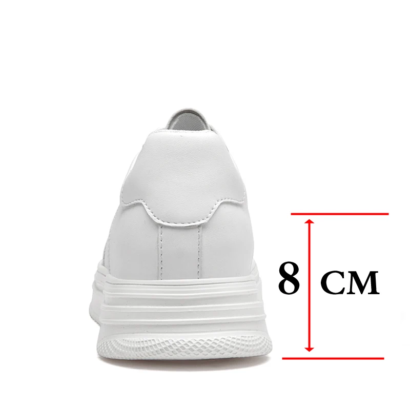 Summer Men Casual Sneakers Elevator Shoes Fashion White Leather 8CM 6CM Height Increasing Board Man Leisure Sports Height Shoes