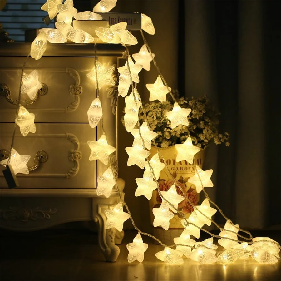 Creative 10/20 LED Crack Star String Lights Battery Powered Christmas Garland Fairy Lights for Home Party Wedding Bedroom Decor