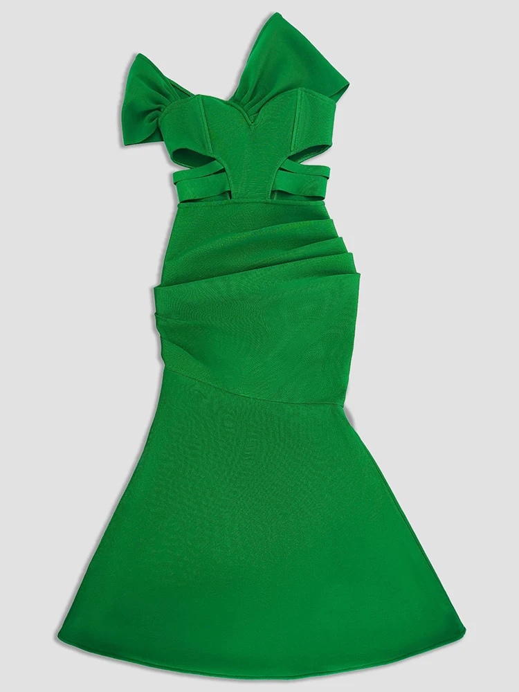 Vestido Bandage calado con hombros descubiertos para mujer, Sexy, sin mangas, recortado, largo asimétrico, ceñido al cuerpo, vestidos de fiesta de noche