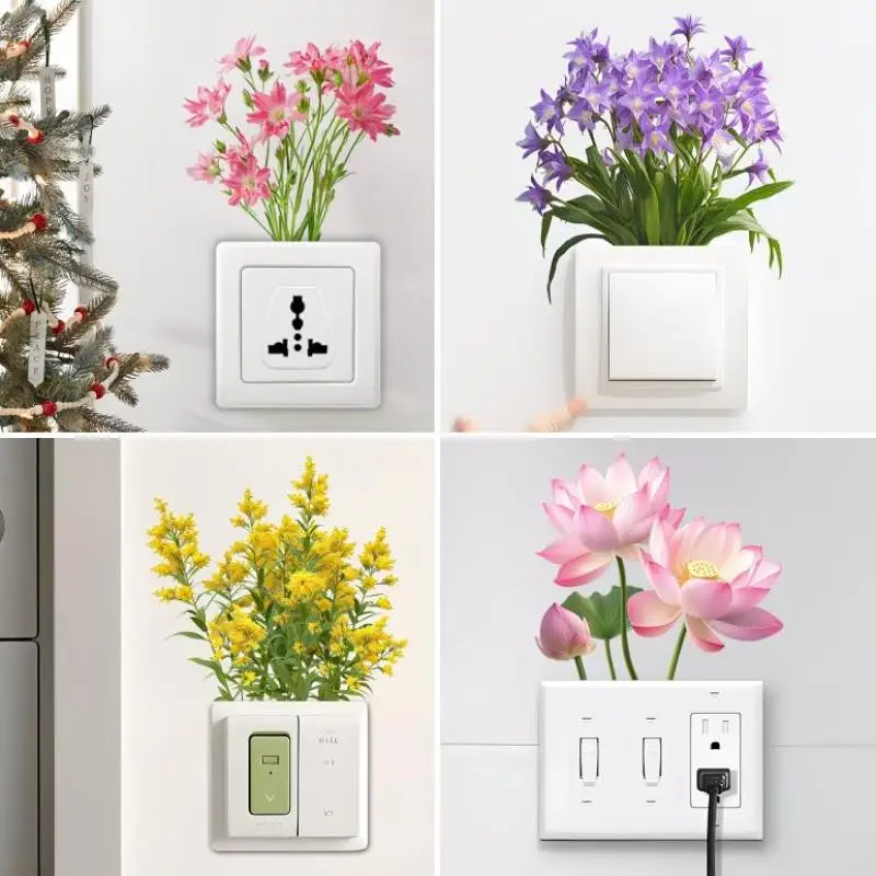 Realistic Floral Plant Switch Sticker Self-Adhesive Removable Waterproof Wall Sticker Switch Cover Sticker Home Decor