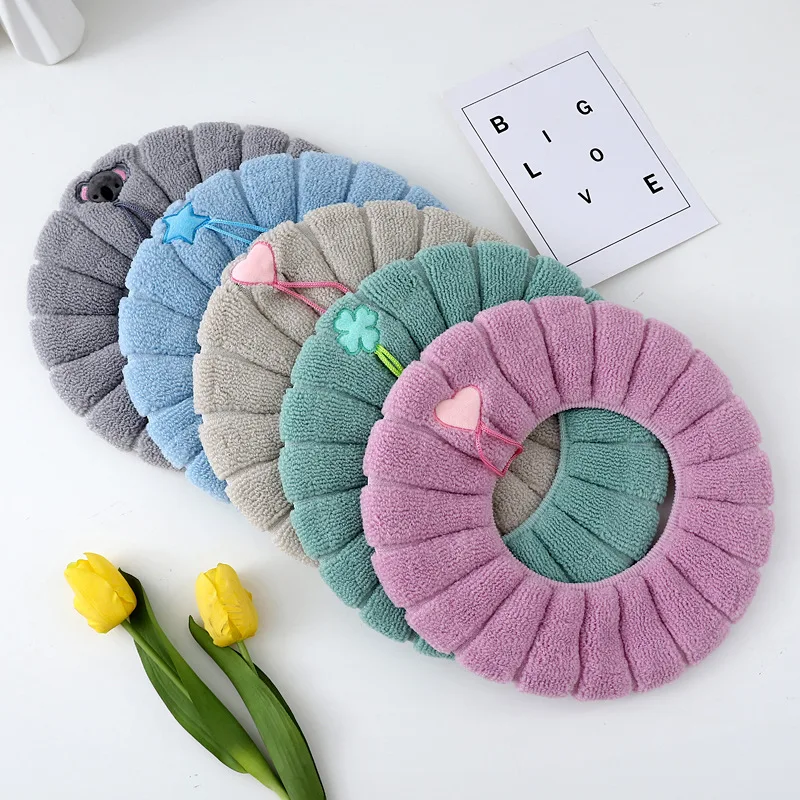 Winter Warm Toilet Seat Cover Washable Bathroom Toilet Pad Cushion With Handle Thicker Soft Mat Knitting Warmer Closestool Mat