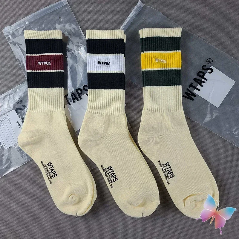 High Street Cityboy Wtaps Socken Farbe blockiert dicke Streifen gestickte Buchstaben Männer Frauen Baumwolle Handtuch unten Mittel rohr Socken