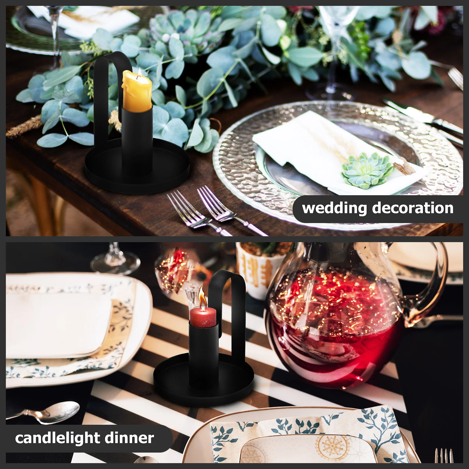 

2 pcs Black Iron Holders Matte Finish Vintage Style Rustproof Table Decor For Living Room Wedding Halloween Christmas