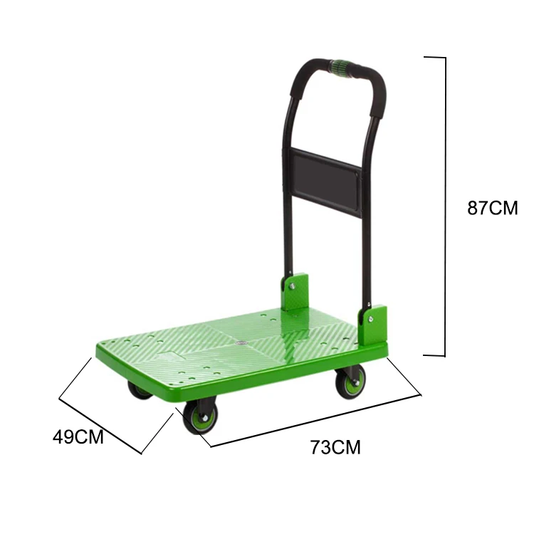 Platform Hand Trucks Industrial Trolley Double Hand Carts Mute Push Carts Green Steel Wheel Heavy Loading Carts