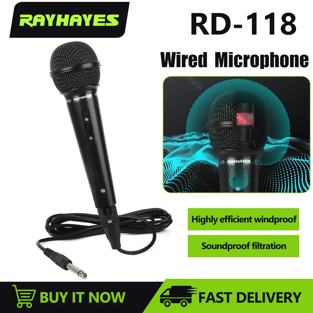 RAYHAYES RD-118 Professional Wired Microphone 2.5m XLR 6.35mm Audio Cable Dynamic Mic Microphone Shockproof Noise Reduction