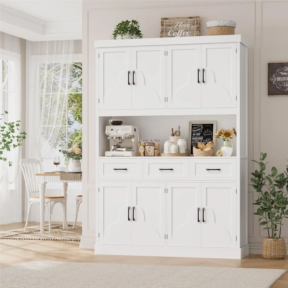 

76" Tall Kitchen Pantry Storage Cabinet, 55“ Wide Kitchen Hutch Cabinet with Storage Drawers, Large Food Pantry with Microwave