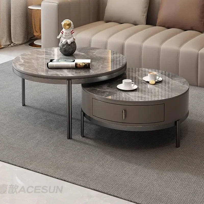 Modern Coffee Table Living Room Metal Italian Luxury Coffee Table Marble Top Circle Mesas De Centro Para Sala Home Furniture