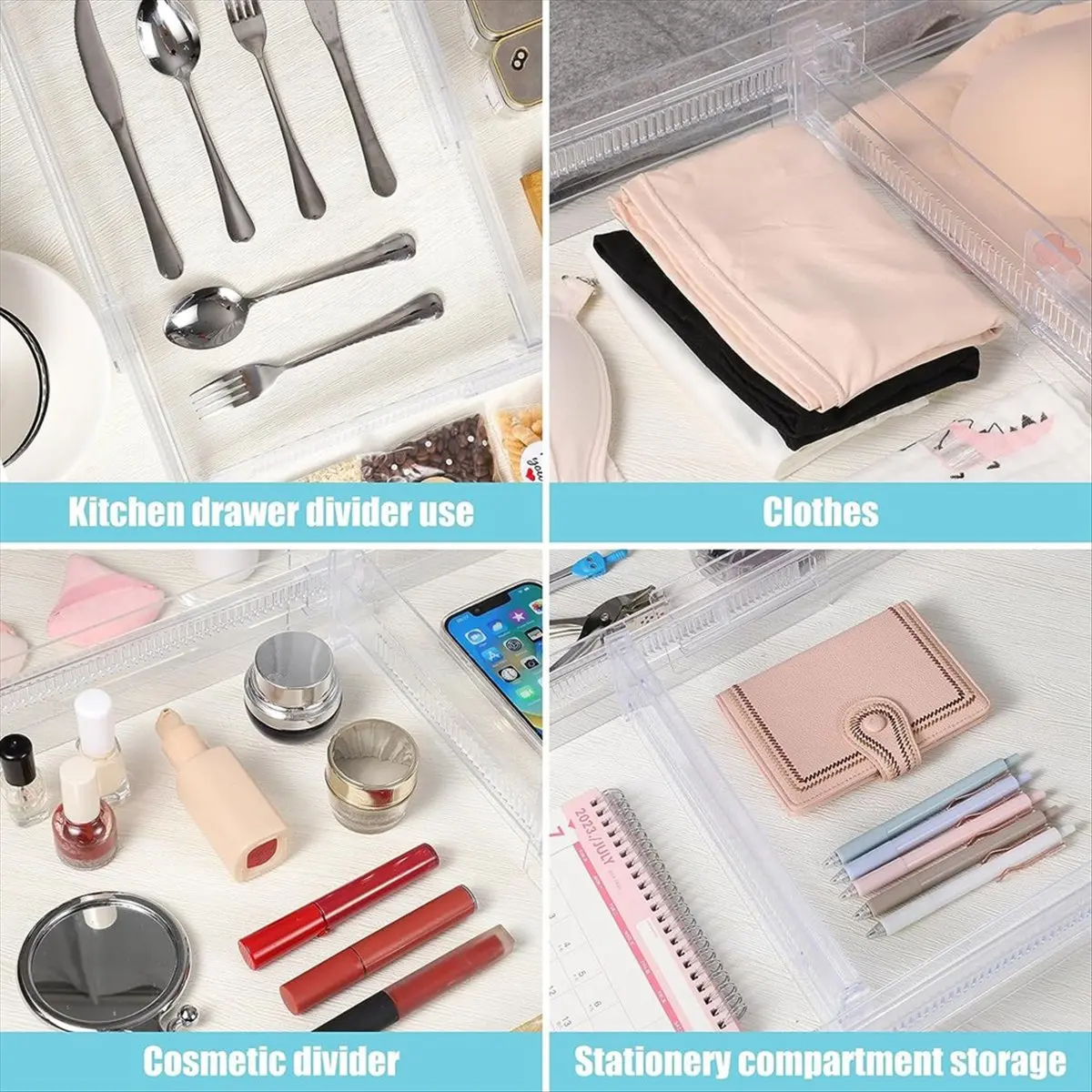 [N84R] 6 Pack Drawer Dividers, Adjustable Drawer Organiser Divider(11.8 -19.7 inch), for Kitchen Bedroom Desk Dresser