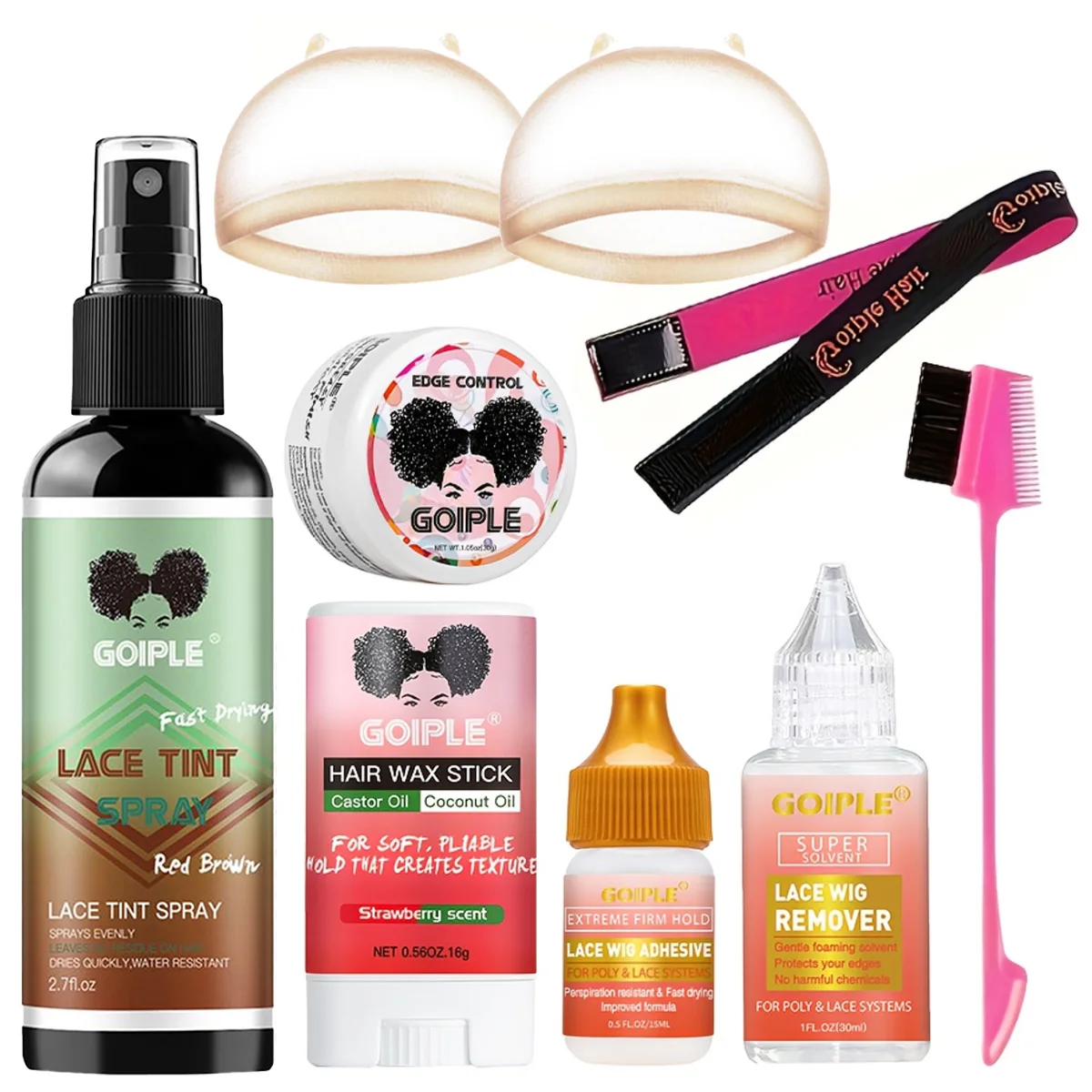 Lace Tint Spray Wig Adhesive & Liquid Remover Slick Hair Wax Stick Flyaway Edge Control Gel Tools Wig Installation Beginner Kit