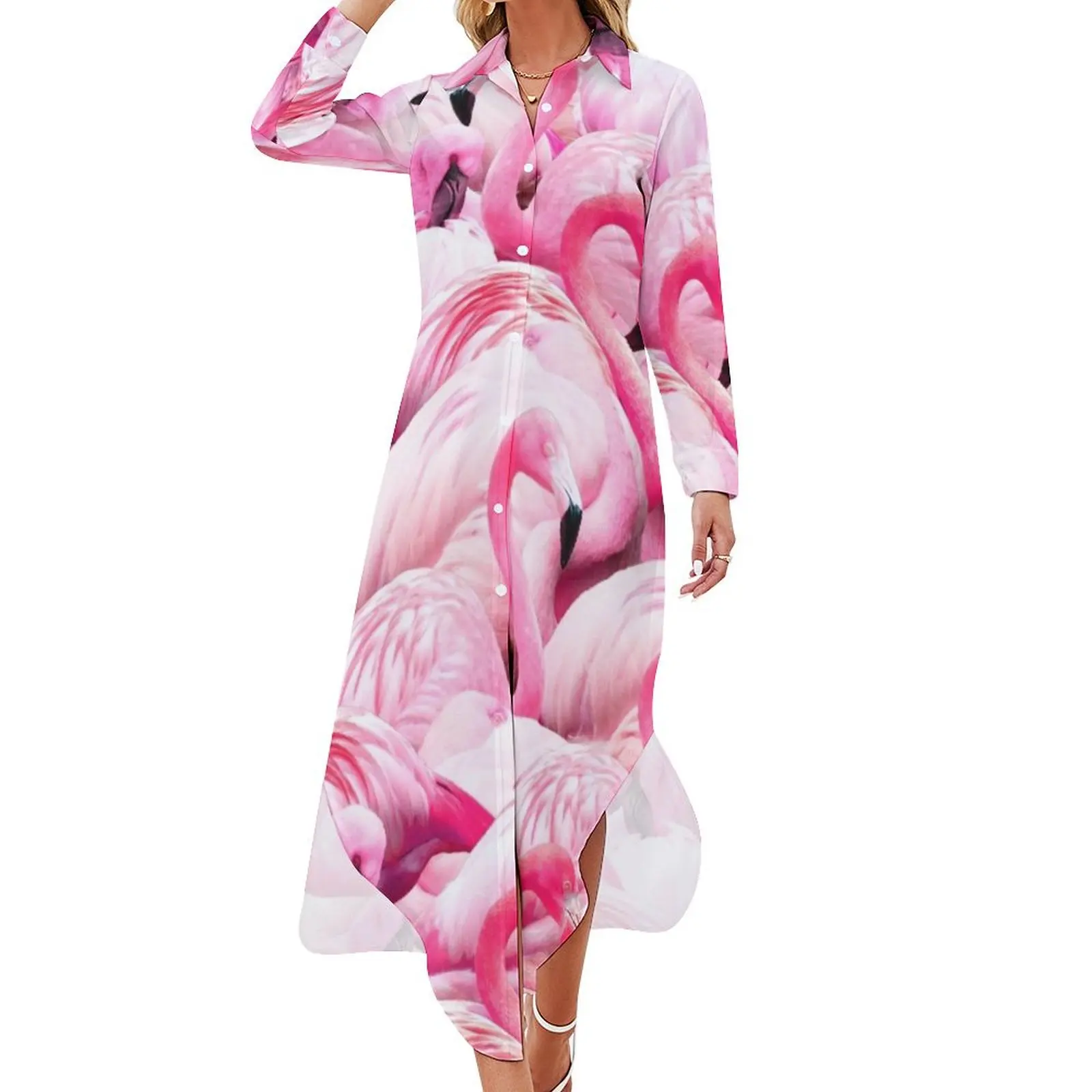 

Flamingo Party Long Sleeved Shirt Dress summer clothes women's clothing trend 2024 summer dresses women 2024