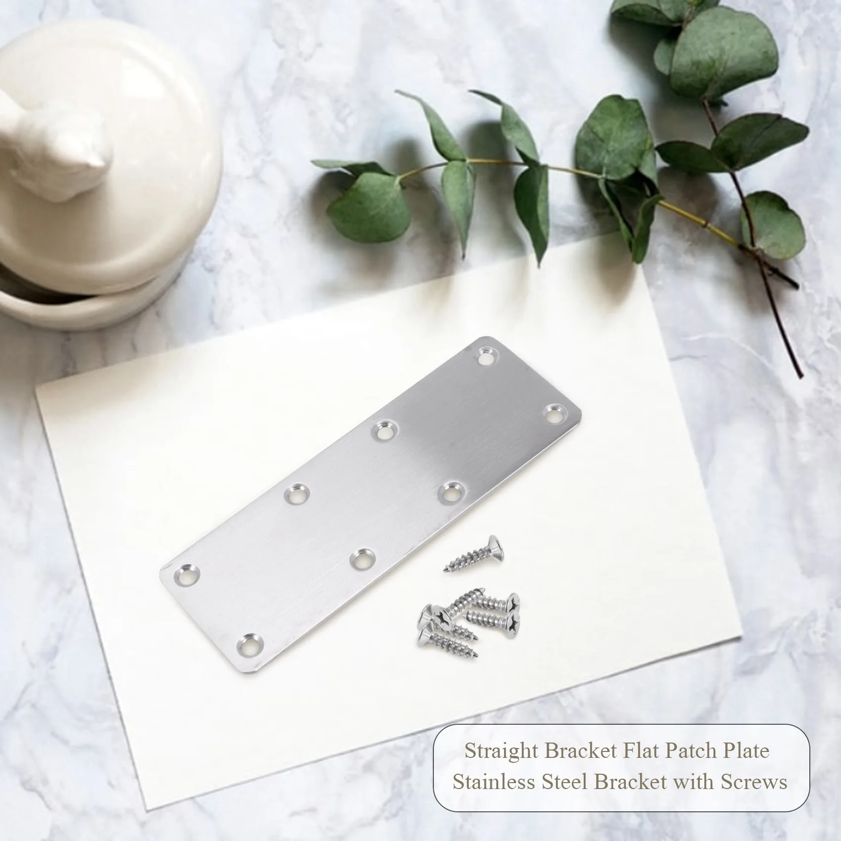 4 PCS Straight Bracket Flat Mending Plate Stainless Steel Brace with Screws for Furniture Wooden Door Wood