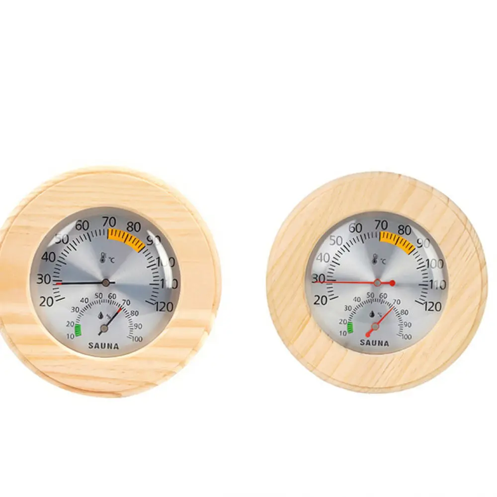 Sauna Room Temperature Humidity Gauge Natural Wood Frame Wall Mounted Meter For Indoor Steam Bath Spa Monitoring