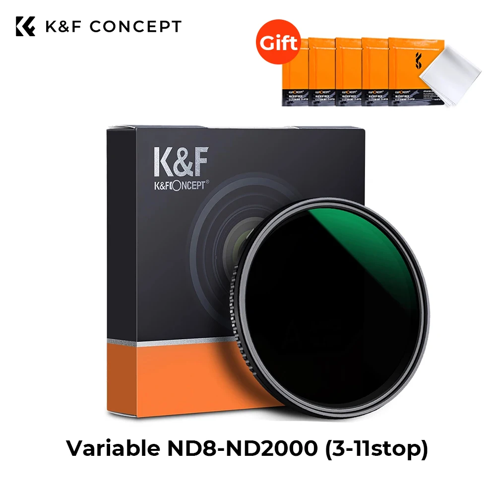 K&F Concept Variable Neutral Density Filter ND8-ND2000 (3-11stop) 24 Layers Coating Waterproof with 5 PCS Cleaning Cloth