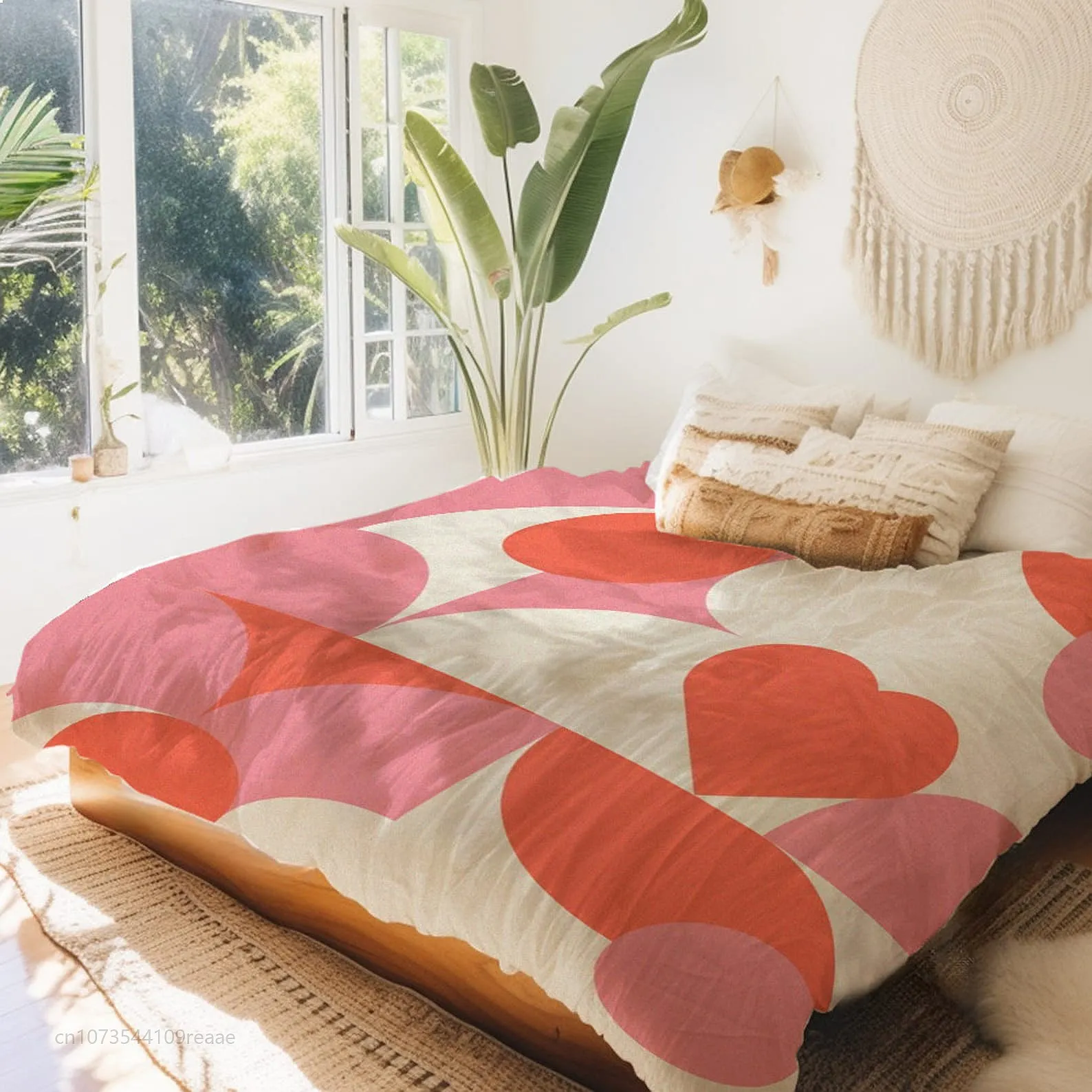 Romantic Abstract Dusty Pink Orange Duvet Cover Soft Bedding Set