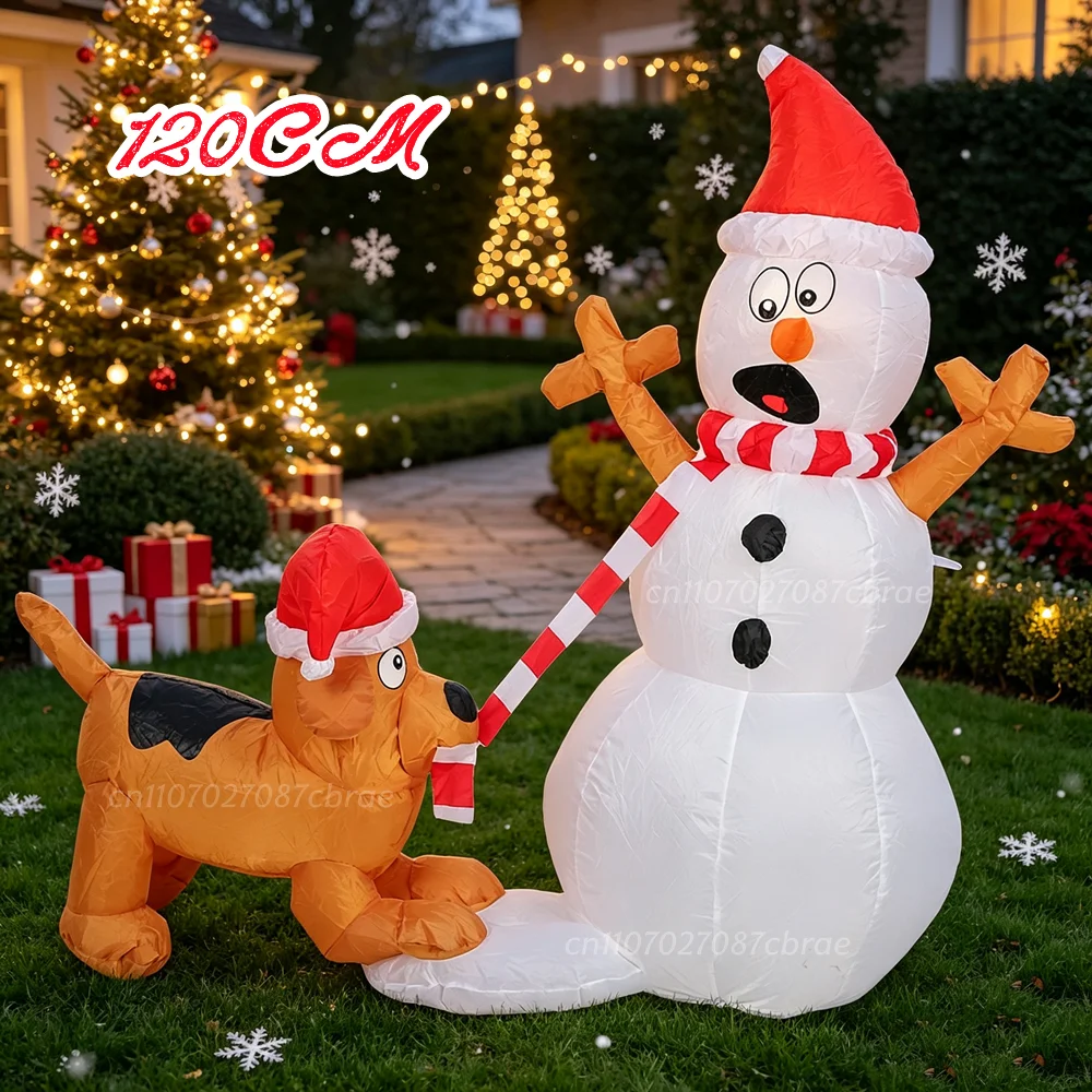 1.2M Christmas Inflatable Model Dog Bites Snowman  Suitable Indoor And Outdoor Courtyard Garden Lawn  Square Party Decoration