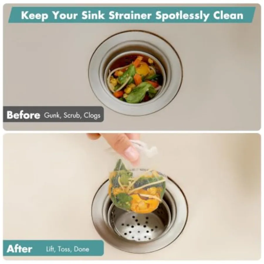 Pack Disposable Drain Covers for Sourdough, Kitchen Mesh Sink Strainer Bags, Anti-Clog Drain Catchers for Food Scraps, Coffee G