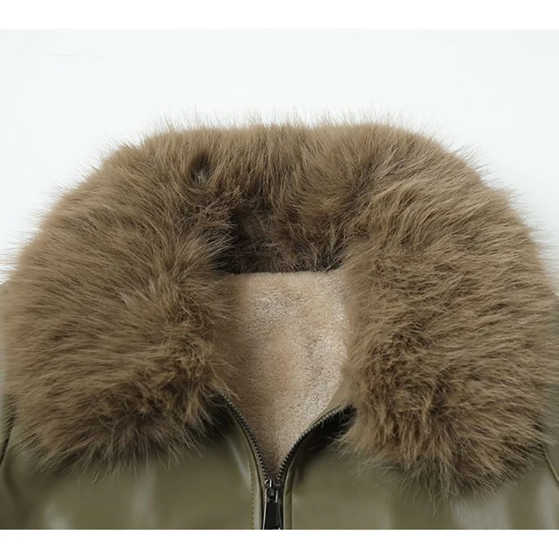 Plus Samt Dicke Leder Jacke Frauen Mantel Herbst Winter Neue Wolle Kragen Lose Mode Chic Warme Leder Jacke Outwear Top