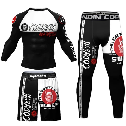 Imagen 2 del producto Camiseta de boxeo con Grapping para hombre, pantalones cortos de Muay Thai, Jiu jitsu Gi NO Rashguard, traje atlético de compresión, Kits de gimnasio de entrenamiento Bjj, novedad