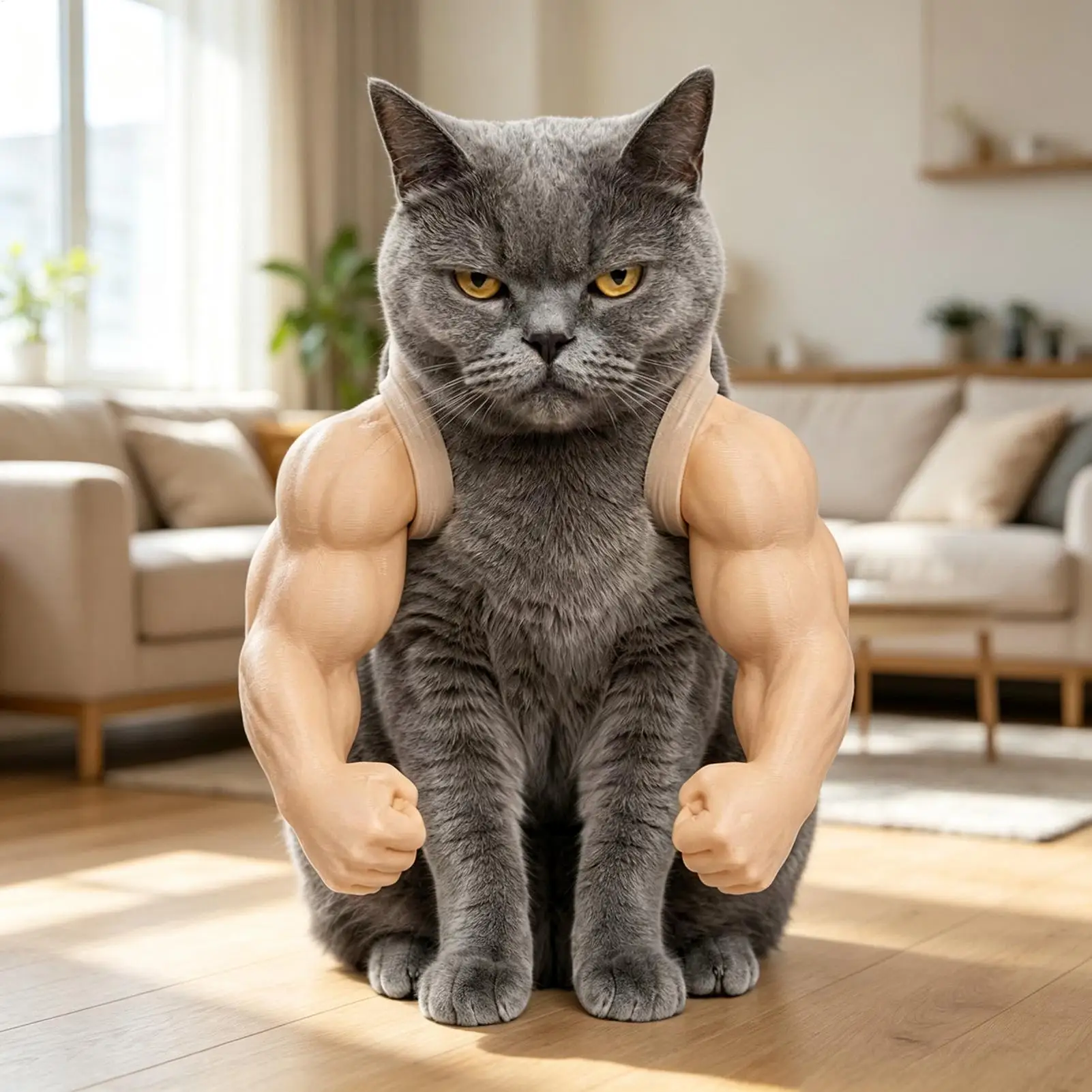 funny muscle arm clothing for cat 3d printing craft lightweight pet costume supply for domestic cat holiday performance