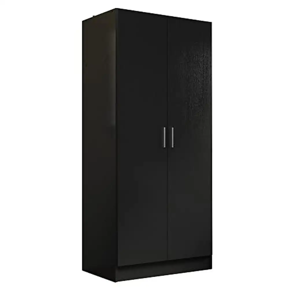 Wardrobe Armoire Closet Storage Cabinet Shelf Hanging Rack Bedroom Office Black Engineered Wood 71