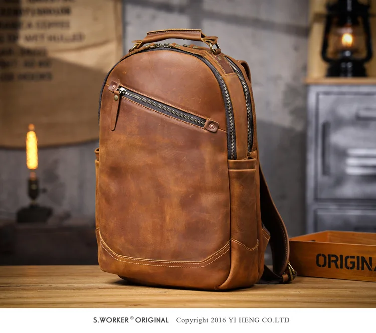 PNDME Vintage Crazy Horse Rindsleder Herrenrucksack mit großem Fassungsvermögen, lässiger Designer-Handtaschenrucksack aus echtem Leder für Damen, Reiserucksack. – Detail 5