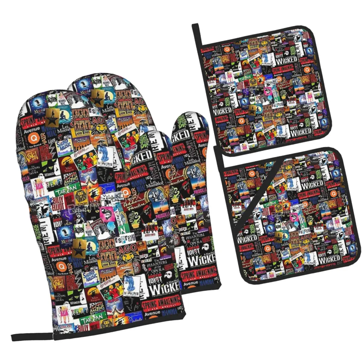 

Музыкальные прихватки для духовки Collage II и наборы держателей для кастрюль из 4 штук для выпечки, кухни, приготовления пищи, устойчивые к грилю нескользящие перчатки