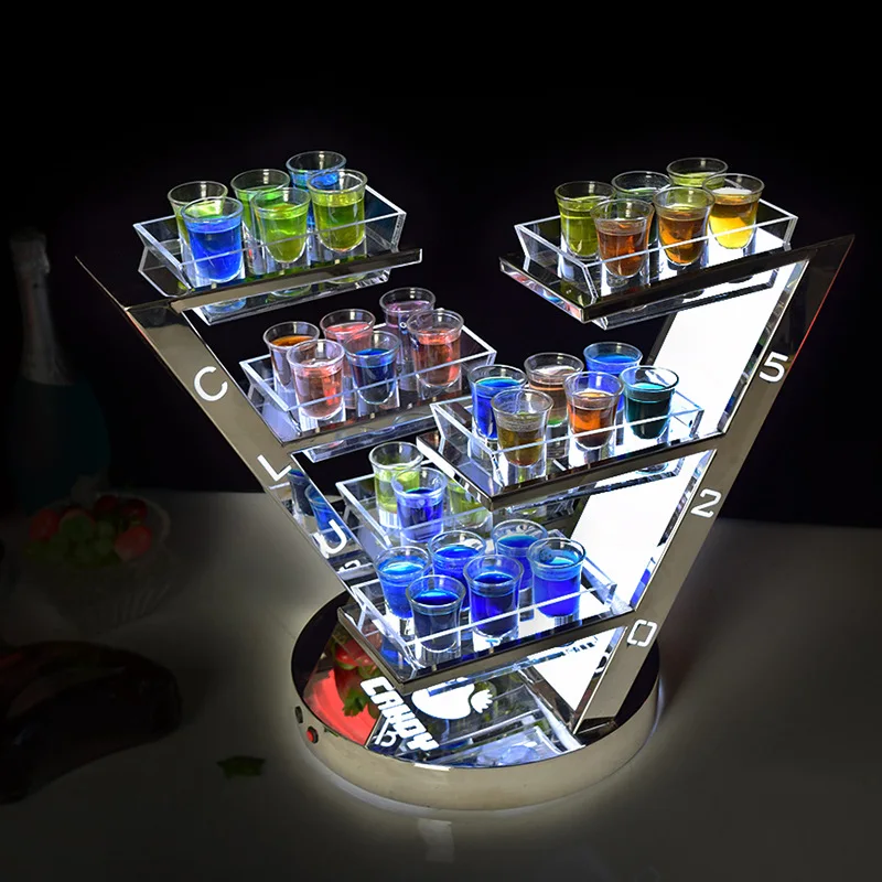 Bar KTV wine set cup holder Stainless steel cocktail cup holder Rechargeable luminous V-shaped champagne foreign wine mixing