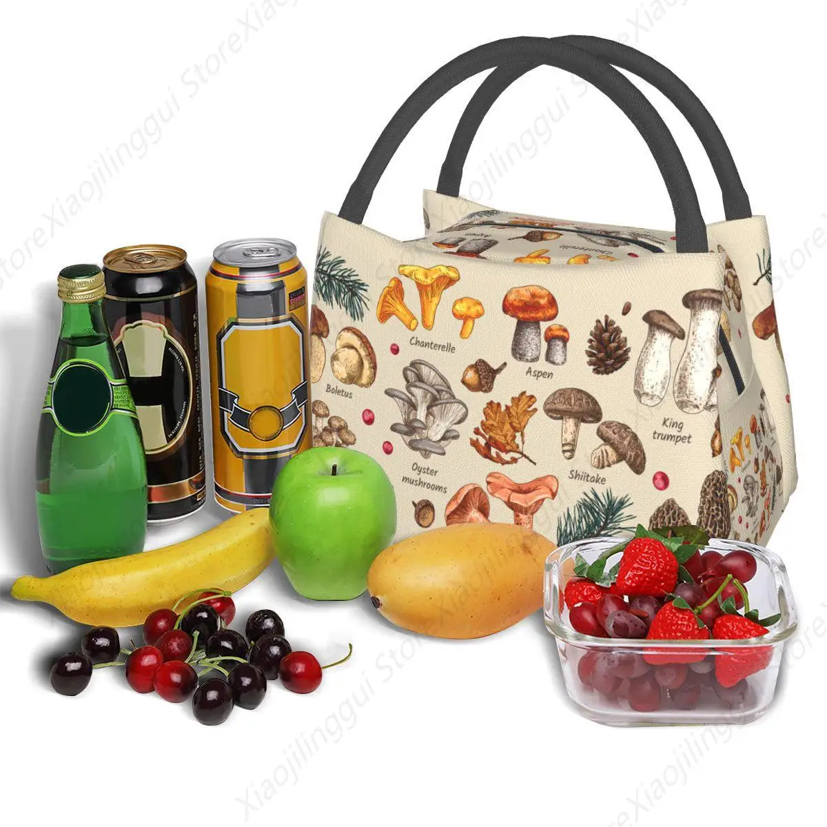 Lunchtassen Paddestoelsoorten Thermische koeltassen Draagbare picknickpaddestoelen Thema Canvas Lunchbox Voedselopbergzakken