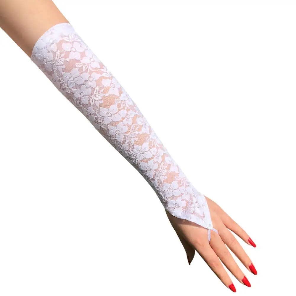 

Fashion Wedding Silky Women Floral Fingerless Mitten Women Gloves Thin Gloves Long Lace Gloves