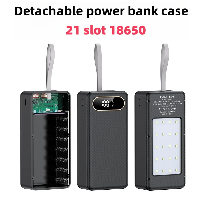 DC Port Output 21 X 18650 Battery Quick Charge PD USB 22.5W Storage Powerbank Box With Light Digital Display Screen Detachable